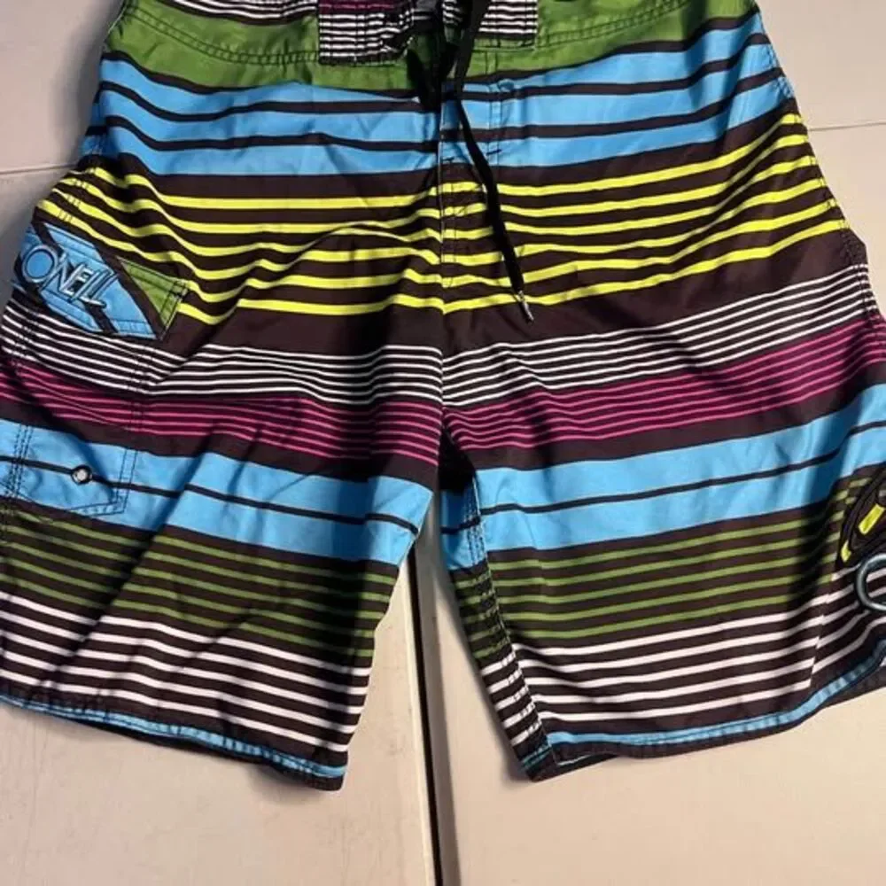 O’Neill Men’s 32  Multicolor Striped Board Shorts Swim Trunks